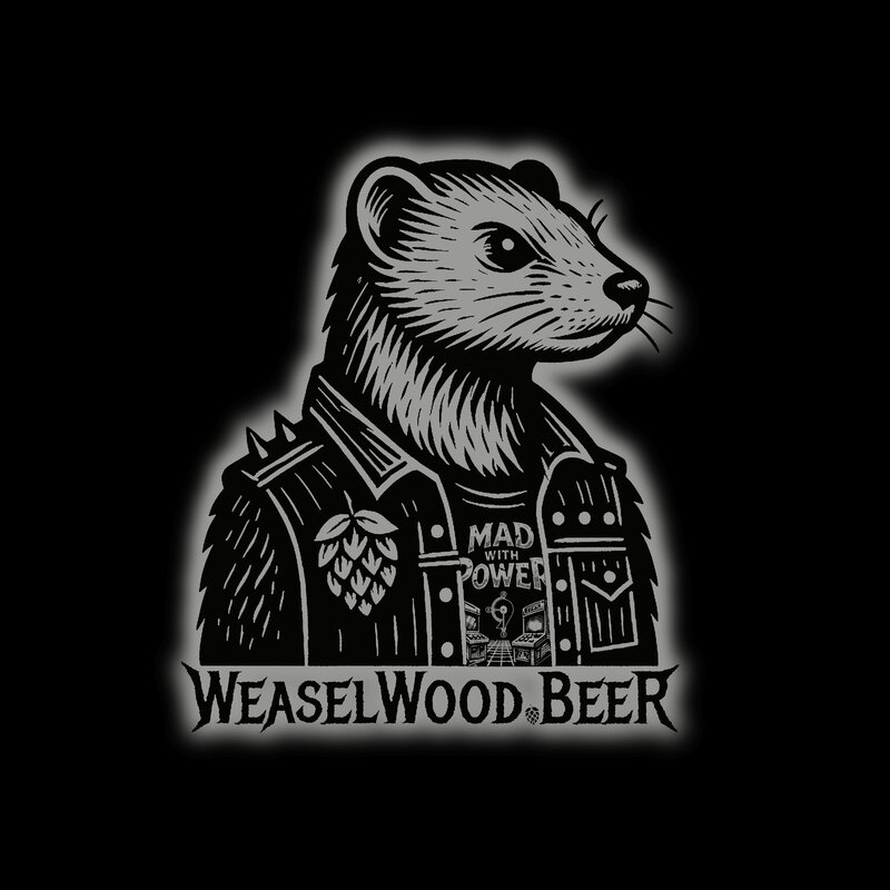 Weaselwood MWP logo — grey on black with backglow halo effect
