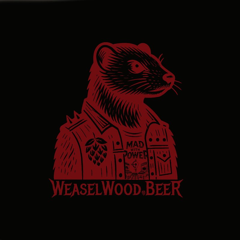 Weaselwood MWP logo — deep red on black