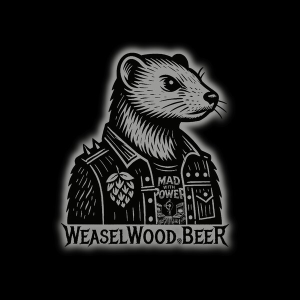 Weaselwood Homebrewery — MWP edition, weasel in spiked armor with Mad With Power patch